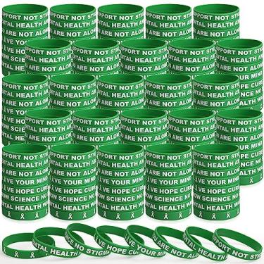 Imagem de Inbagi Pulseira de conscientização sobre saúde mental, 200 peças, fita de conscientização verde, pulseiras de silicone, esperança, motivacional, saúde mental, conscientização, mês, presentes, a granel para mulheres e homens, Silicone