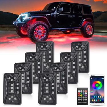 Imagem de UNIONLUX Rock Lights 8 cápsulas, kits de brilho RGB com aplicativo/controle remoto, luzes LED adequadas para caminhão, Jeep, ATV, UTV, SUV, carrinho de golfe, carro RZR