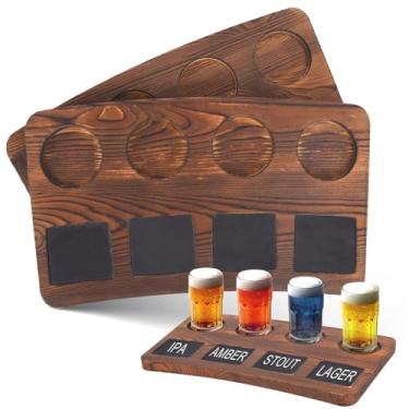 Imagem de QVEEQ Placas de voo de cerveja, placas de voo para bebidas, placa de madeira marrom e etiquetas de quadro-negro para amantes de cerveja e barman (exceto taças de vinho, 2 quadros)