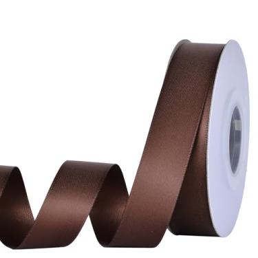 Imagem de YAMA Fita de cetim marrom 19 cm 25 metros fita de tecido marrom para embrulho de presente, laços de cabelo, decoração de festa de casamento