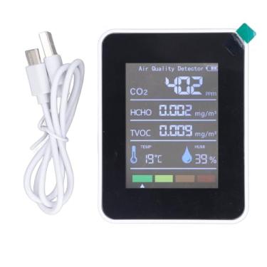 Imagem de Monitor de Qualidade do Ar, Detector de Umidade e Temperatura de CO2 TVOC HCHO, Display LCD de Alta Precisão, Recarregável por USB para Vida Doméstica Com Detector de Umidade e