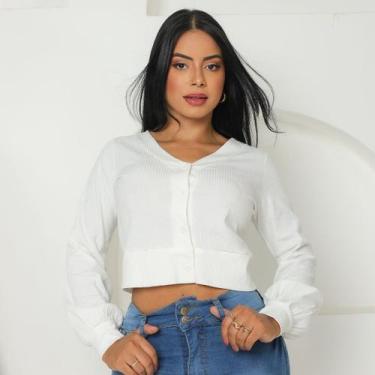 Imagem de Blusa De Frio Cropped Manga Longa Canelado Inverno Feminina - Genérica