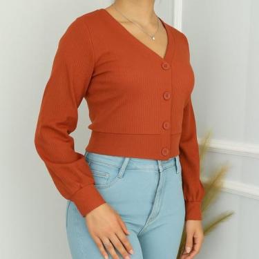 Imagem de Blusa De Frio Cropped Manga Longa Canelado Inverno Feminina - Genérica