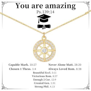 Imagem de GeFuzer Colar de bússola classe de 2025 presentes de formatura feminino colar de ouro pingente ajustável presentes de formatura para ela, Adjustable, Aço inoxidável, Sem Pedra Preciosa