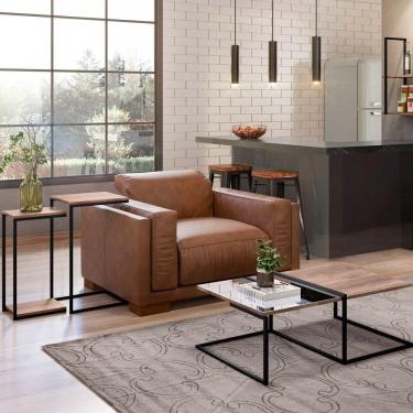 Imagem de Mesa De Centro Espelhada E 2 Mesas Laterais Pés Metálicos Estilo Industrial Loft D09 Demolição-preto - Mpozenato