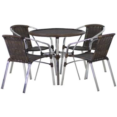 Imagem de 4 Cadeiras e Mesa com Tampo Alumínio Área Varanda