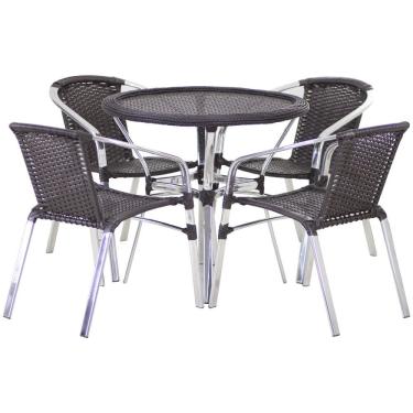 Imagem de 4 Cadeiras e Mesa com Tampo Alumínio Área Varanda