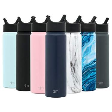 Imagem de Simple Modern Garrafa de água com tampa de canudo garrafas térmicas de aço inoxidável isoladas a vácuo | Garrafa reutilizável à prova de vazamento sem BPA para academia, viagens, esportes | Coleção Summit | 650 ml Azul oceano profundo