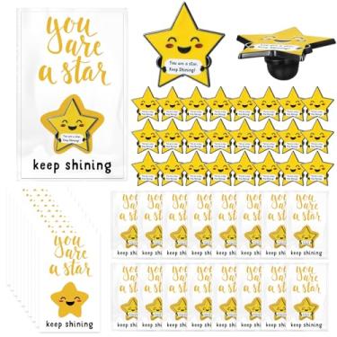 Imagem de Landical Alfinetes de lapela motivacionais de estrela inspiradora com sacos de cartões de apreciação para estudantes de formatura, lapel pins: approx. 1.10 x 1.18 inches, metal, papel, metal, papel