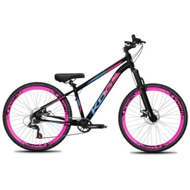 Imagem de Bicicleta Aro 26 KOG Freeride 1x7 – Estilo Grau, Suspensão 29”, Freios a Disco, Aros Vmaxx Neon – Bike Urbana de Alta Performance, Preto, Adesivo Rosa e Azul,Vmaxx Rosa