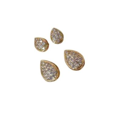 Imagem de KIT 2 PARES BRINCOS FOLHEADOS A OURO 18K DOURADOS GOTA COM ZIRCÔNIAS