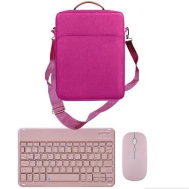 Imagem de Kit Capa Bolsa Com Alça Com Teclado E Mouse Bluetooth Para Galaxy Tab S6 lite/ A9 / S9 E S9 Fe/iPad 7/8 /9 / iPad 10 / Air 4 e 5 /Redmi Pad Se/Poco Pad (rosa)