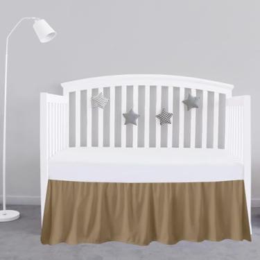 Imagem de Saia para cama de berço Taupe 71 cm x 132 cm com 35,5 cm de altura - Saia de berço com babados e cantos divididos - Saia de cama macia para berçário padrão para bebês meninos ou meninas