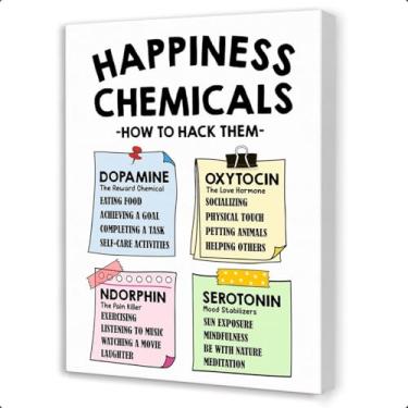 Imagem de Gwisml Happiness Chemicals Arte de parede inspiradora de saúde mental, impressão de mentalidade de crescimento, arte de pintura para psicólogo CBT, escola, conselheiro, escritório, terapia, escritório