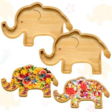 Imagem de 2 peças de tábuas de charcutaria, tábua de comida de elefante, travessas de bambu, bandejas de madeira, bandejas de madeira fofas decorativas e preenchíveis para comida, frutas, lanches, artigos de
