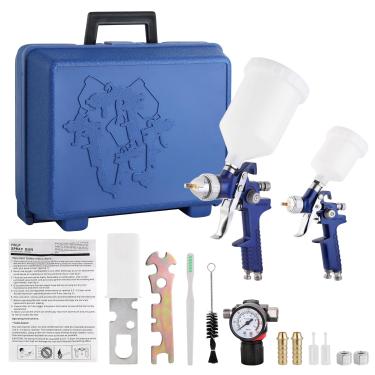 Imagem de JUSTPRO Kit Profissional 2 Em 1 De Pistola Pulverização Por Gravidade Hvlp (1,4 Mm 600 Ml + 0,8 125 Ml) Com Regulador Pressão Trava, Caixa Ferramentas Para Pintura Automotiva E Modelos Uso Duplo (Az