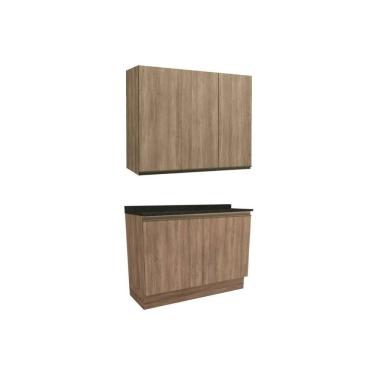 Imagem de Kit Cozinha Modulada 3 Peças Maxxi (1Aéreo+1Balcão+1Complemento) C3P10 Nogal/Preto Bril...