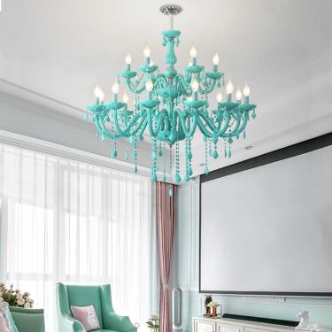 Imagem de Vela De Cristal Contemporânea Lâmpada Pendente Sala De Estar De Luxo Europeu Restaurante Quarto Quarto Infantil Quarto De Menina Villa Loja De Roupas Salão De Beleza Lustre, C 18 Lights