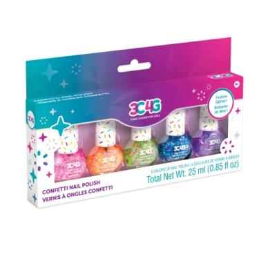 Imagem de 3C4G Confetti Nail Polish Set for Girls & Teens - 5 Fun, Non-Toxic Colors with Sparkling Confetti, Safe Nail Polish Kit for Kids Ages 8+ Perfect for Birthdays, Parties & DIY Manicures Make It Real