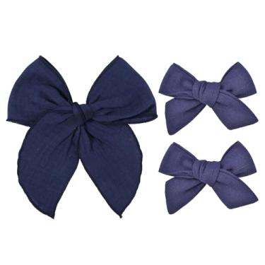 Imagem de Conjunto de grampos de cabelo fábula de 12 cm com 2 peças de grampos de cabelo boutique de 7 cm para meninas – acessórios de cabelo feitos à mão de linho de algodão e fita fosca para crianças e