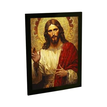 Imagem de Quadro Decorativo Religioso Jesus Cristo Ilustração Ouro Decoração Poster Quarto Sala