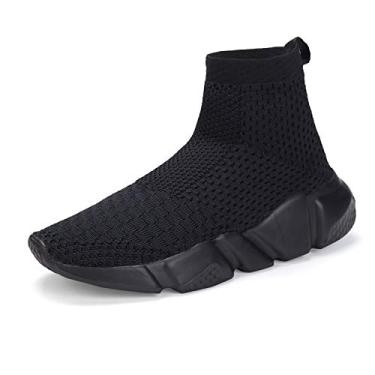 Imagem de Tênis de corrida esportivo casual para meninos e meninas da CHUI, de malha, leve e fácil de caminhar, sem cadarço, para corrida (criança pequena/criança grande), Hightop Full Black, 1 Little Kid