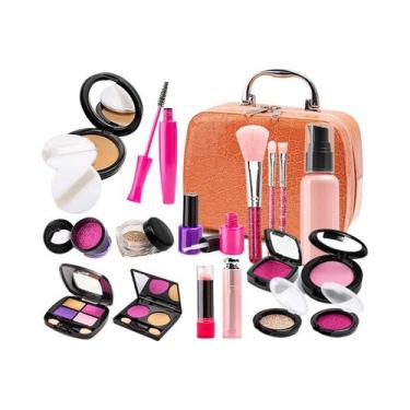 Imagem de Kit De Maquiagem Falsa Lavável Portátil Infantil 11 21 Peças Com Bolsa