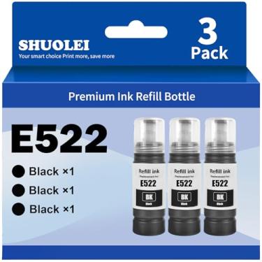 Imagem de 522 Tinta preta compatível com Epson 522 Garrafas de refil de tinta preta para impressora Ecotank ET-2800 ET-4800 ET-2400 ET-2803 ET-2840 ET-2720 ET-4700 ET-4810 ET-2800 Pacote com 3 tintas pretas