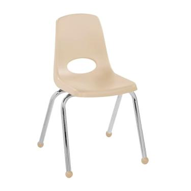 Imagem de Cadeira escolar empilhável de 40,6 cm, assento de estudante empilhável com pernas de aço cromado e deslizadores esféricos; para sala de aula, escola em casa ou escritório - areia, 11559-SD