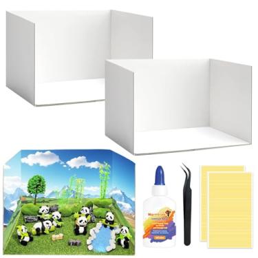 Imagem de Warmtree 2 peças caixa de diorama de papelão kit de diorama suprimentos de diorama com fitas dupla face, pinças, adesivo de látex branco para exibição de projeto de diorama, capa de exibição branca