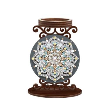 Imagem de TDFERAN Castiçal de diamante faça você mesmo, pintura de arte de diamante, decoração de casa de madeira, enfeites de castiçal surpresa, enfeites de castiçal de mandala de diamante dupla face, kits de