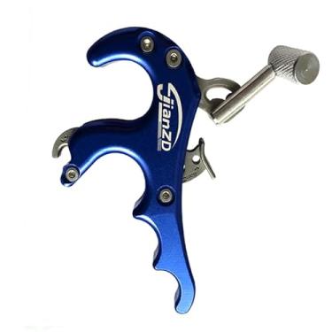 Imagem de JIANZD Auxiliar de liberação de arco composto, liga de alumínio, 4 dedos, gatilho de sinapse, assistente de liberação de arremesso, gatilho de pinça de polegar de caça (azul)