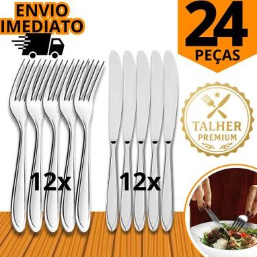 Imagem de Kit 24 Talheres Talher Inox Premium Garfo E Faca Refeição Restaurante 