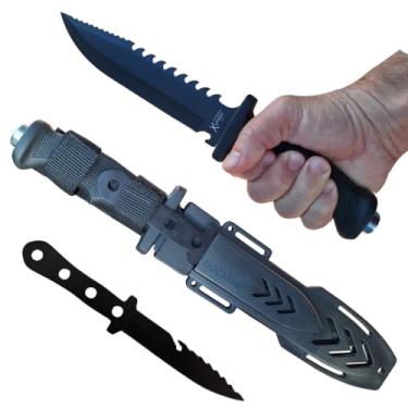 Imagem de Faca Tática com Bainha Cabo em ABS Emborrachado + Faca de Arremesso Camping Pesca Aço Inoxidável