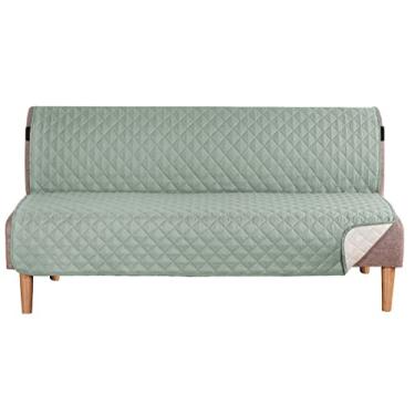 Imagem de H.VERSAILTEX Capa de futon reversível repelente de água para futon, largura de assento de até 178 cm, protetor de móveis lavável, alça elástica antiderrapante para cães (Futon, sálvia do deserto/bege)