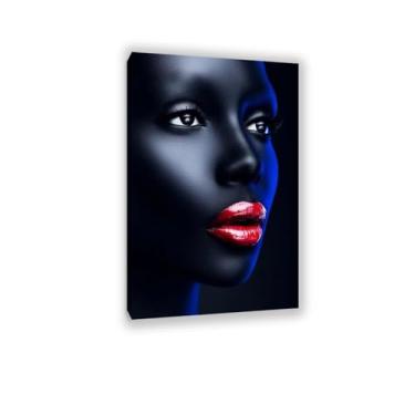 Imagem de Pintura em tela de mulher africana moderna, arte de parede, escandinava, negra, africana, meninas, pôster, impressões, para decoração de casa, presente 110 x 70 cm (43 x 28 pol) emoldurado