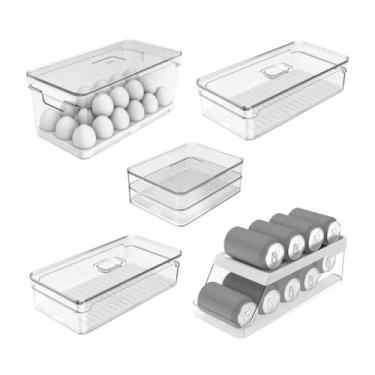 Imagem de Kit 5 Organizadores De Geladeira: Porta Ovos, Porta Frios, 2 Potes e Porta Latas