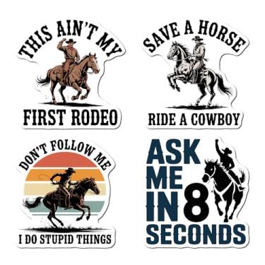 Imagem de (4 peças) Adesivo Bronc Riding Rodeo Don't Follow Me I Do Stupid Things, This Ain't My First Rodeo, Save A Horse Ride A Cowboy Impermeável Presente Adequado para Laptop Telefone Janela de Carro 7,6 cm