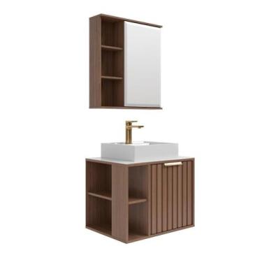 Imagem de Gabinete Para Banheiro Com Lavatório Espelho De Freijó MGM Móveis 60cm