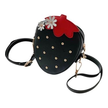 Imagem de ZOONAI Bolsa feminina de morango, bolsa tiracolo fofa em forma de fruta, pequena bolsa de moedas para mulheres, A - Preto, Bonito