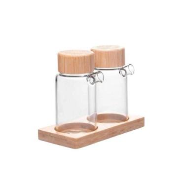 Imagem de Galheteiro Em Vidro Borossilicato Com Tampa E Suporte Em Bambu 170ml W