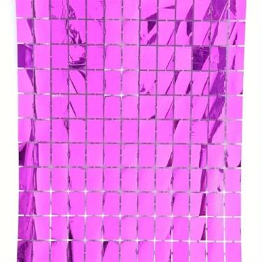 Imagem de KIT 2 Cortina Metalizada 2x1m para Festa Painel Decorativo Quadrado para Aniversário, Casamento, Balada, Fundo para Fotos (PINK)