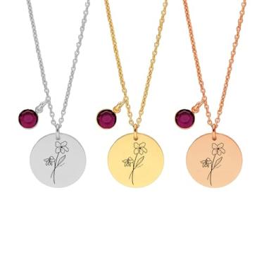 Imagem de Ida Memory Colar feminino com pedra de ametista personalizada, fevereiro, flor de nascimento, presentes personalizados para ela - presentes de aniversário com flor violeta e pedra de nascimento, Feb