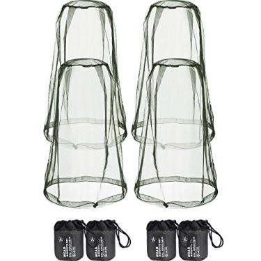 Imagem de Pacote com 4 mosquitos de rede de malha para proteção de cabeça para caminhadas ao ar livre, acampamento, escalada, caminhada, mosquito, mosca, insetos, prevenção de insetos (tamanho regular, verde-marinho)
