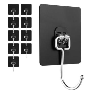 Imagem de BaGushan Ganchos de parede adesivos para pendurar – 27 kg, resistentes, à prova d'água e à prova de ferrugem, ganchos adesivos para paredes sem danos, cozinha/banheiro/aluguel (ganchos para pareados