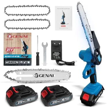 Imagem de Motoserra Portatil a Bateria Mini Motosserra 21V Brushless Motosserra Elétrica Portátil 6+8 Polegadas 2 Bateria GN-450B
