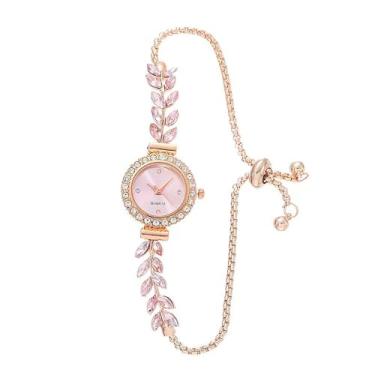 Imagem de MINILUJIA Relógio de pulso feminino elegante e luxuoso, presente para mulheres, com strass brilhante, analógico, pulseira fina, relógio feminino, rosa
