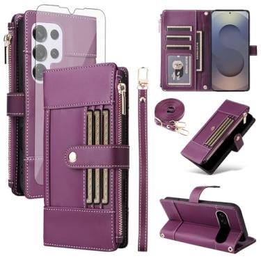 Imagem de Asuwish Capa de celular para Samsung Galaxy S25 Ultra 5G Capa carteira celular com protetor de tela de vidro temperado com bloqueio de RFID, compartimento para cartão flip S25Ultra 25S S 25 25Ultra