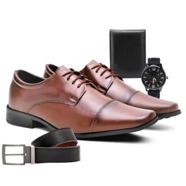 Imagem de Sapato Social Masculino Modelo Derby Com Fechamento De Amarrar, Bico Quadrado, Salto Baixo Estável e Palmilha Confortável, Ideal Para Eventos Formais e Ambientes Corporativos. (Café., BR, Adulto, Numérico, 42)
