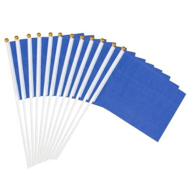 Imagem de PATIKIL Bandeira em branco azul escuro de 20 x 7 cm, 12 peças de bandeira portátil de cor sólida no bastão para fazer você mesmo, grafite, aniversário, carnaval, celebração, esportes